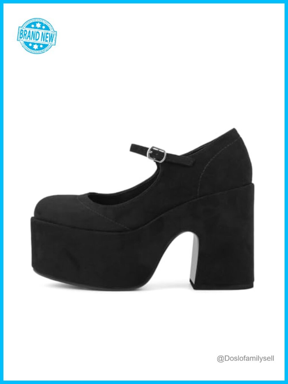 Platform Mary Janes Chunky High Heels Closed Round Toe Buckle Strap Suede Dress